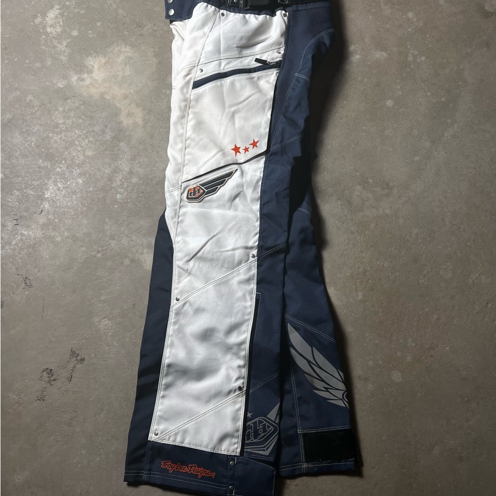 White and Blue Motorcycle Pants